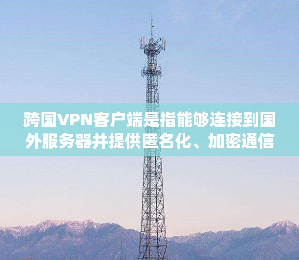跨国VPN客户端是指能够连接到国外服务器并提供匿名化、加密通信的VPN客户端。这些客户端通常支持多种协议,如OpenVPN、PPTP、L2TP等,并可以帮助用户访问被限制的地区内容或保护隐私